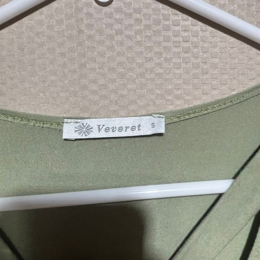 Veveret Small Sage Green Criss Cross Neck Swing Tunic Top Short Sleeve Boho - Picture 4 of 8